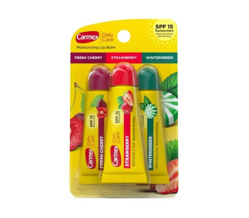Carmex Daily Care Moisturizing Lip Balm Tubes, SPF 15, Assorted Flavors, 3 CT