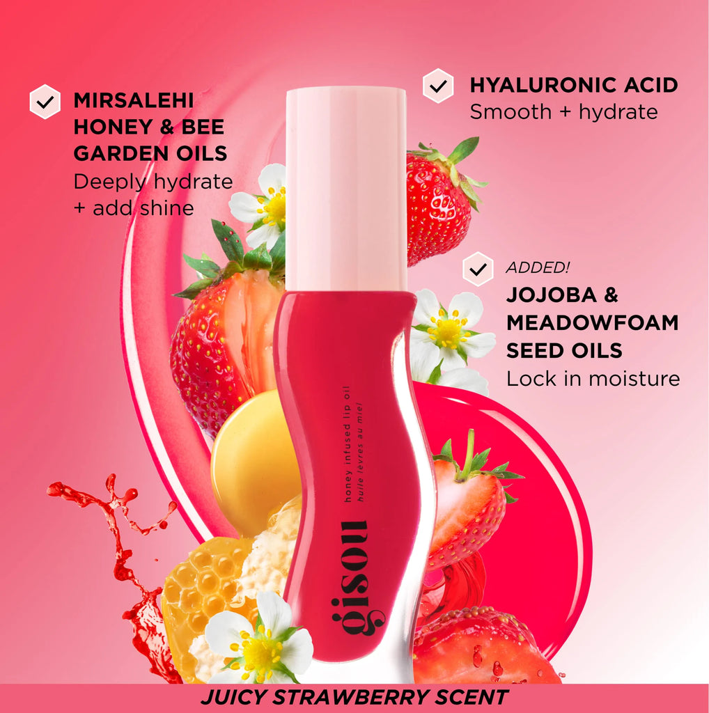 Strawberry Sorbet Honey Infused Hydrating Lip Oil - GISOU